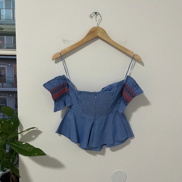 NEW Red Carter Blue Bow Tie Off the Shoulder Top Size XS - Picture 8 of 8